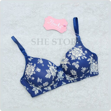 Flower Style Bra -Blue