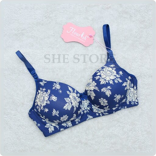 Flower Style Bra -Blue