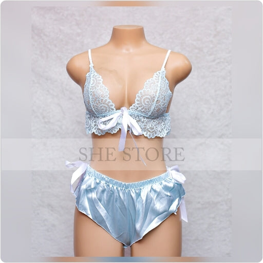 Rylan Bra Set With Ribbon - Sky Blue