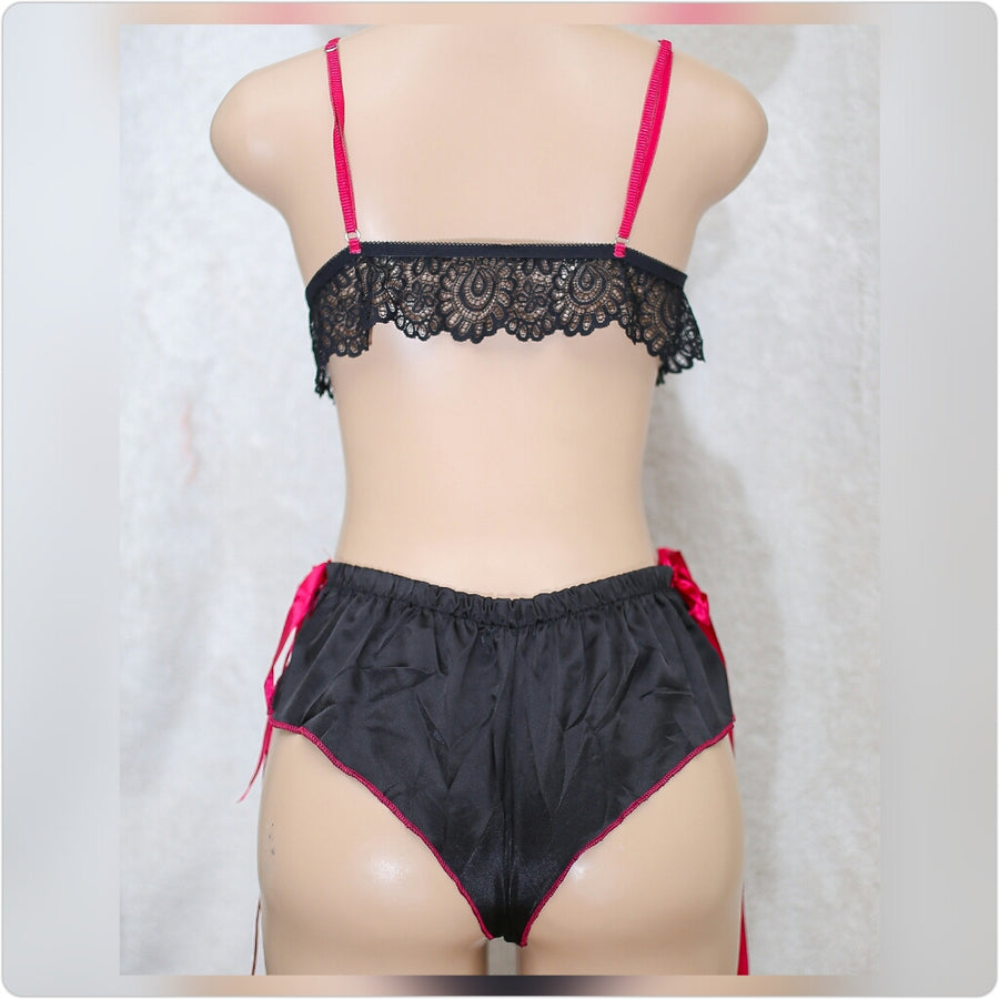 Ribbon Deep V Shape Bra Set