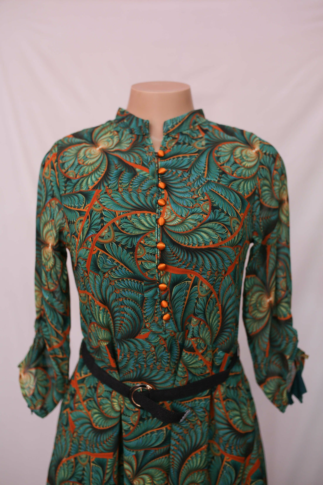 She Store Green Leaf Frock With Belt