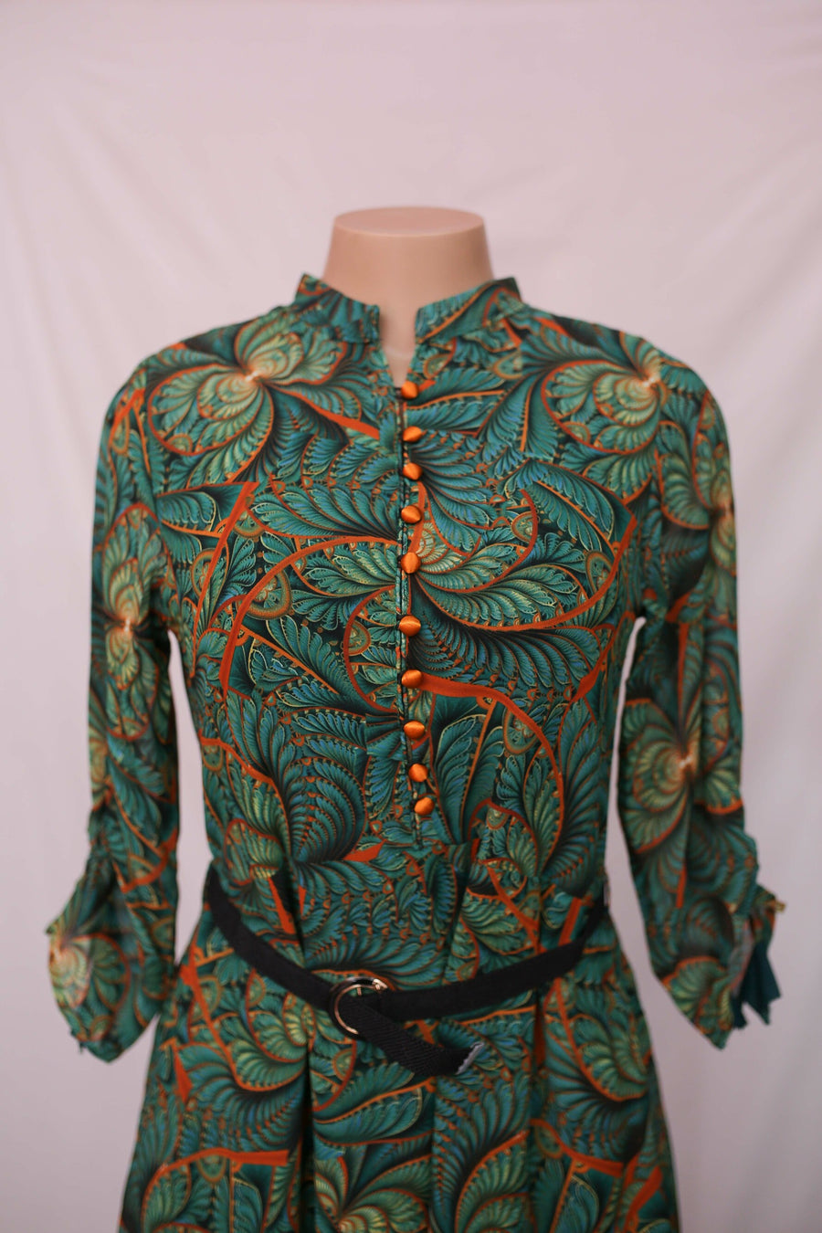 She Store Green Leaf Frock With Belt